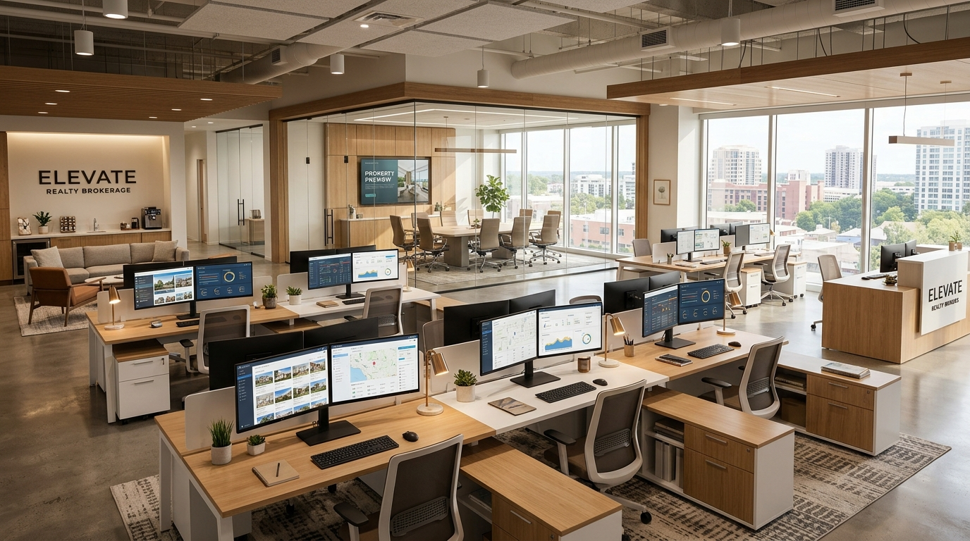 Modern real estate brokerage office